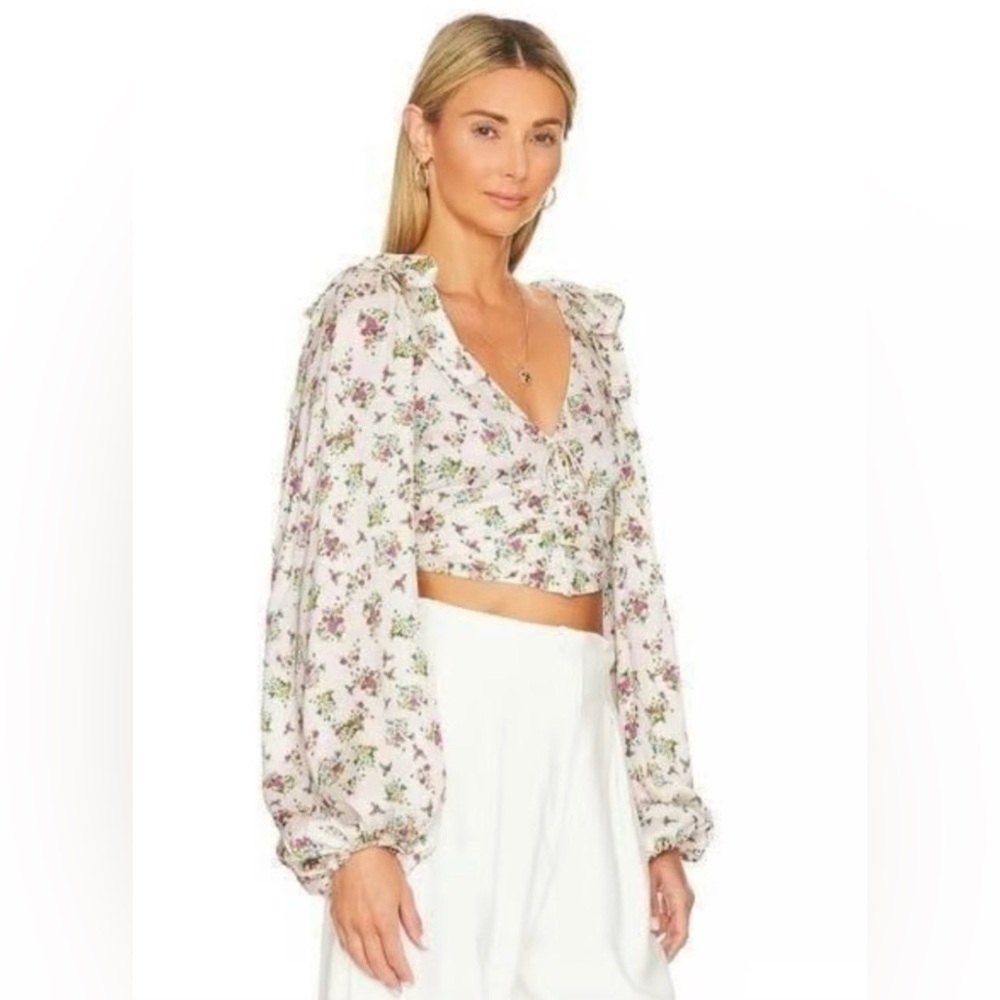 For Love & Lemons Tanya Crop Top White Floral XS NWT Boho Cottagecore - Picture 2 of 7